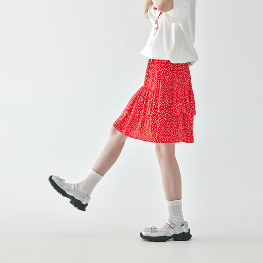 棵初2025夏季新款亲子中大女童红色波点A字半裙纯棉内衬蓬蓬裙 商品图4