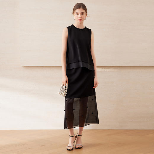 EITIE爱特爱优雅气质领口珠片宽松廓形无袖小上衣夏季新款B2513616 商品图9