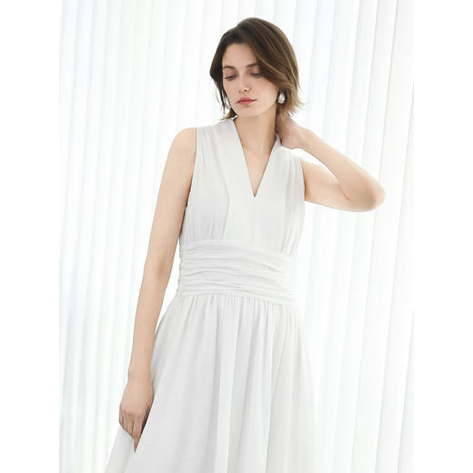 COCOBELLA法式优雅连衣裙高智感通勤白色大摆无袖长裙FR0076 商品图2