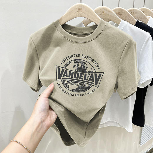 【79元2件】夏季修身圆领棉质T恤短袖 短款印花设计感短袖上衣 商品图11