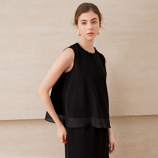 EITIE爱特爱优雅气质领口珠片宽松廓形无袖小上衣夏季新款B2513616 商品图7