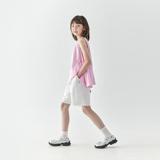 棵初2025夏季新款亲子中大女童白色花边短裤蕾丝拼接宽松裤子 商品图4