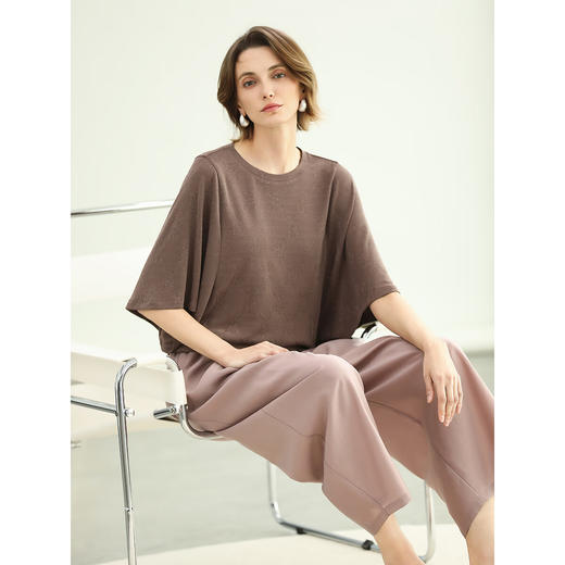 COCOBELLA女人味暗纹提花亮丝针织衫T恤女夏蝙蝠袖罩衫TS0069 商品图2