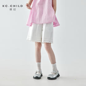 棵初2025夏季新款亲子中大女童白色花边短裤蕾丝拼接宽松裤子