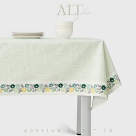 绿色碎花餐桌布高端防水盖布v艺长方形茶几台布轻奢高级感南柯一梦棉麻桌布140*180餐垫单面革35cm