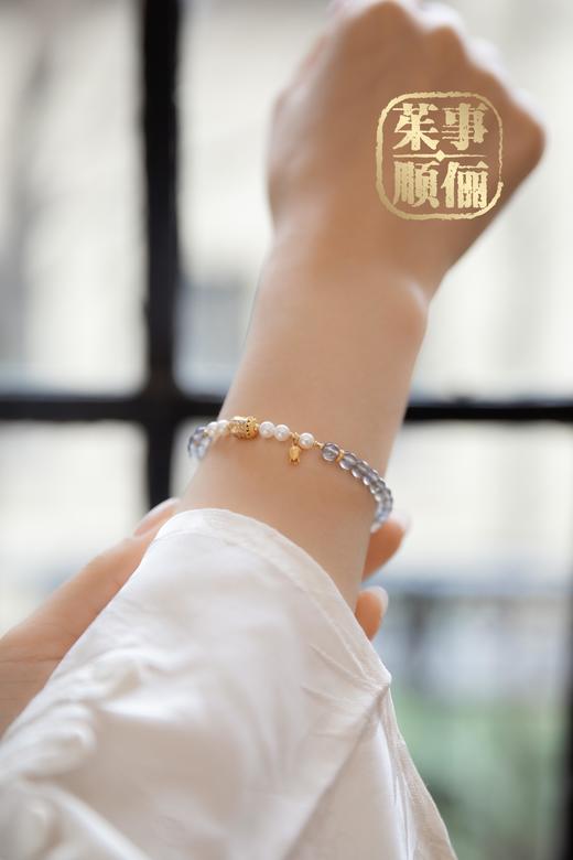 【茱事顺俪】18K黄金蓝灰月光石珍珠手链 商品图2