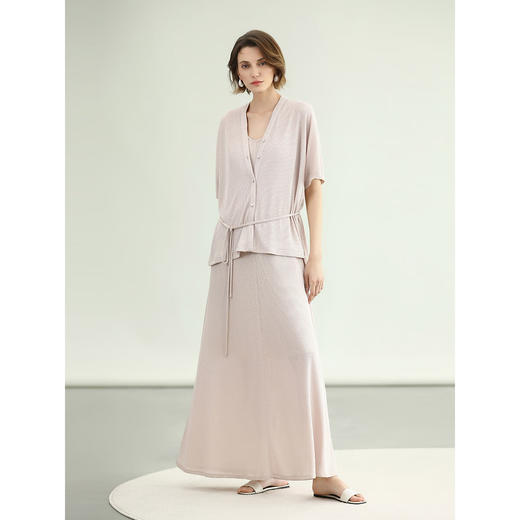 COCOBELLA慵懒风银葱针织连衣裙百合粉无袖背心式长裙FR3197 商品图4