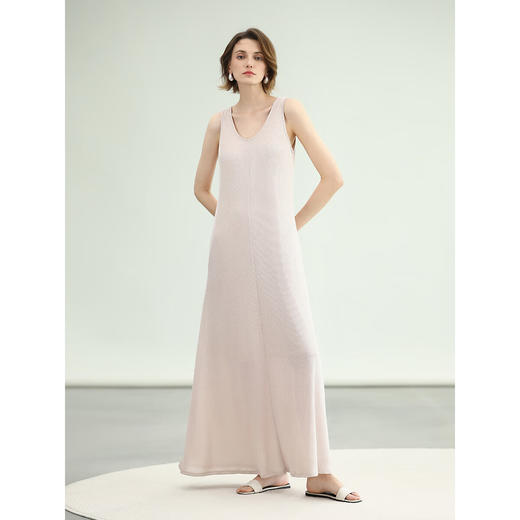 COCOBELLA慵懒风银葱针织连衣裙百合粉无袖背心式长裙FR3197 商品图2