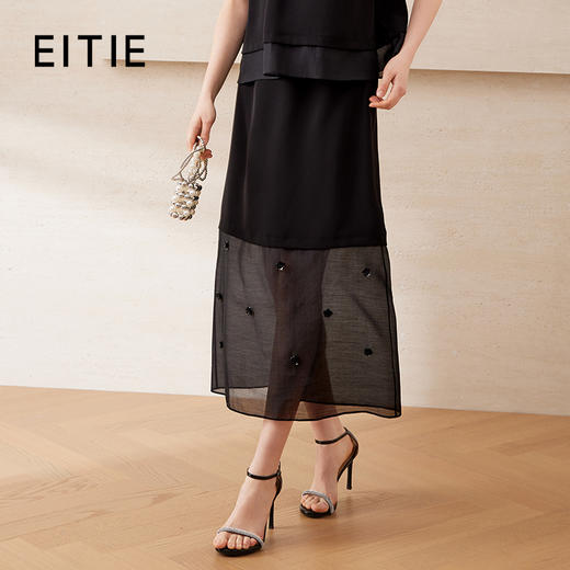 EITIE爱特爱时尚优雅高腰珠片花朵装饰宽松A字半身裙夏季新款B2506616 商品图0