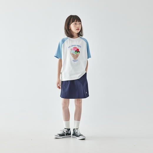 棵初2025年夏季新款亲子中大女童插肩拼色印花短袖T恤纯棉 商品图1