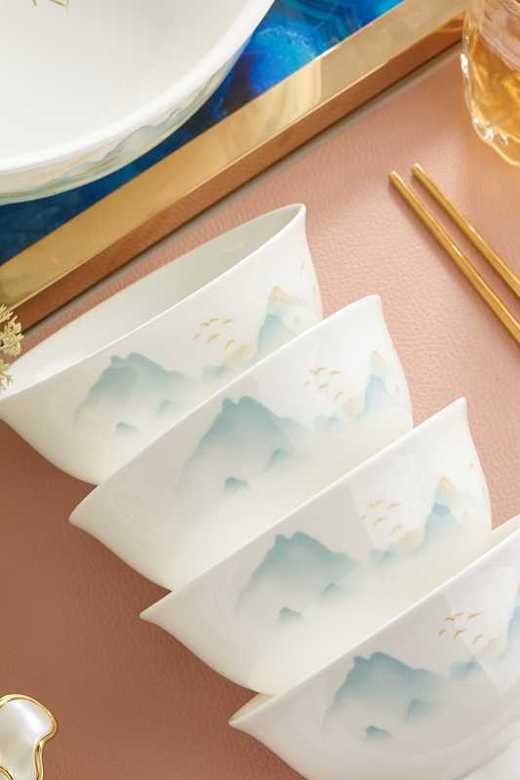 【小程序专享】凡瑞斯云水人家（釉中彩）10人用38头骨瓷餐具 商品图6