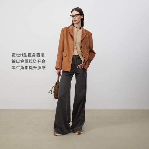 [福利价]lost in echo2025春夏新款高级气质仿麂皮绒宽松直身西装外套女 商品图2