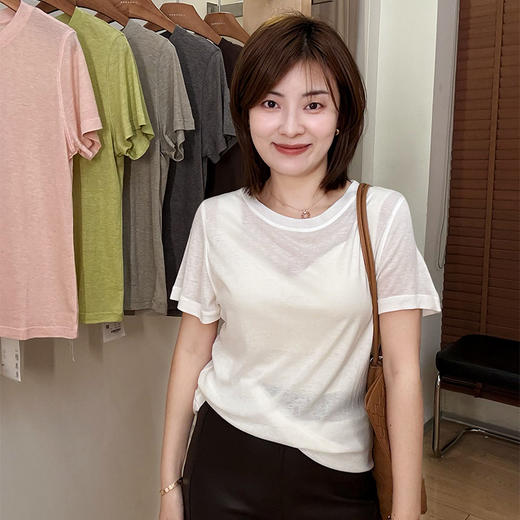 【不退不换、现货】良木礼夏季休闲桑蚕丝短T(528870) 商品图1