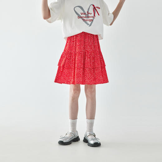棵初2025夏季新款亲子中大女童红色波点A字半裙纯棉内衬蓬蓬裙 商品图2