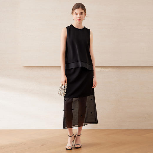 EITIE爱特爱时尚优雅高腰珠片花朵装饰宽松A字半身裙夏季新款B2506616 商品图1