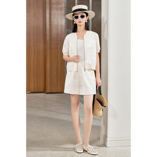 丝麻短裤 肌理感提花休闲短裤 米思阳2025夏季新款时尚质感裤子1379 商品图2