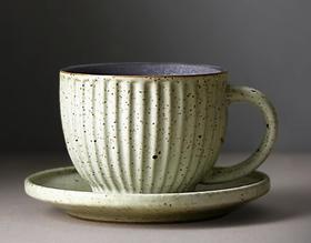 粗陶咖啡杯 芥末绿内黑