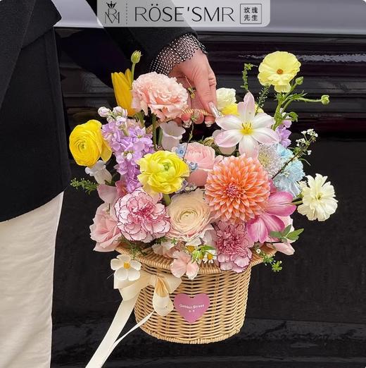 田园仿藤米白礼帽编织花篮--帽子花篮 商品图0