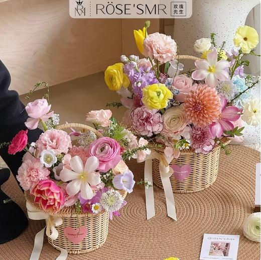 田园仿藤米白礼帽编织花篮--帽子花篮 商品图3