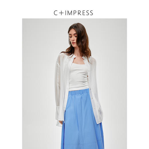 C+IMPRESS/西嘉醋酸真丝透视轻薄白衬衫女夏季新款高级感长袖上衣 商品图1