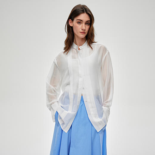 C+IMPRESS/西嘉醋酸真丝透视轻薄白衬衫女夏季新款高级感长袖上衣 商品图2