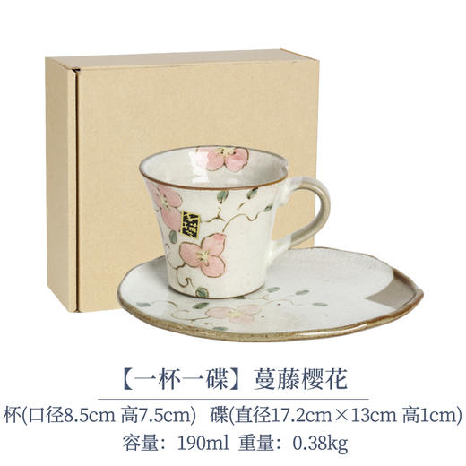 日本进口手绘陶瓷咖啡杯樱花日式复古带碟茶杯水杯美浓烧藤曼花粉引手绘杯碟 商品图4