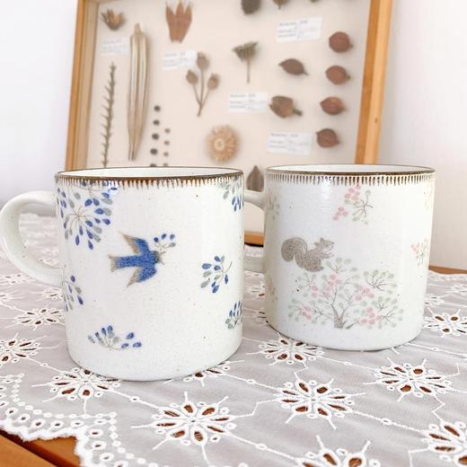日本进口北欧森系飞鸟松鼠粗陶马克杯清新可爱陶瓷水杯早餐奶杯美浓烧calme松鼠飞鸟马克杯手握杯300ml 商品图1