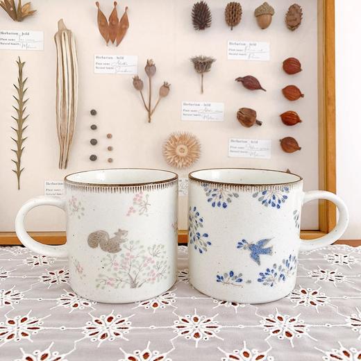 日本进口北欧森系飞鸟松鼠粗陶马克杯清新可爱陶瓷水杯早餐奶杯美浓烧calme松鼠飞鸟马克杯手握杯300ml 商品图0