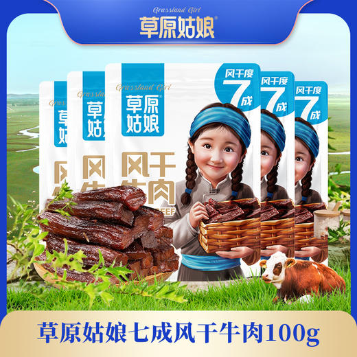 草原姑娘风干牛肉干100g*5袋 原味、香辣味  方便携带 商品图0