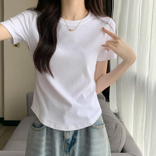 纯色正肩短款纯棉t恤女夏季夏设计感小众修身短袖上衣 商品图1