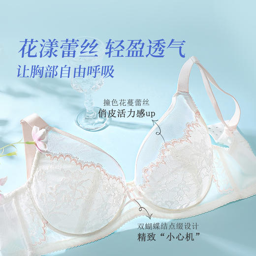 [泡芙超薄]大胸显小全罩杯文胸夏季防凸点性感蕾丝内衣胸罩 商品图3