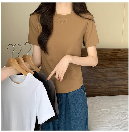 纯色正肩短款纯棉t恤女夏季夏设计感小众修身短袖上衣 商品图2