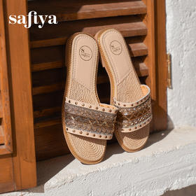 预售|Safiya/索菲娅2025夏季民族风复古圆头休闲时尚外穿平底一字拖SFD2110351