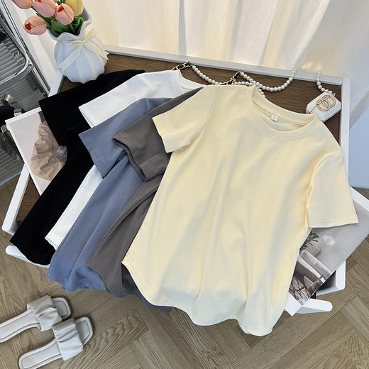 纯色正肩短款纯棉t恤女夏季夏设计感小众修身短袖上衣 商品图0