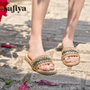 预售|Safiya/索菲娅2025夏季民族风复古圆头休闲时尚外穿平底一字拖SFD2110351 商品缩略图3