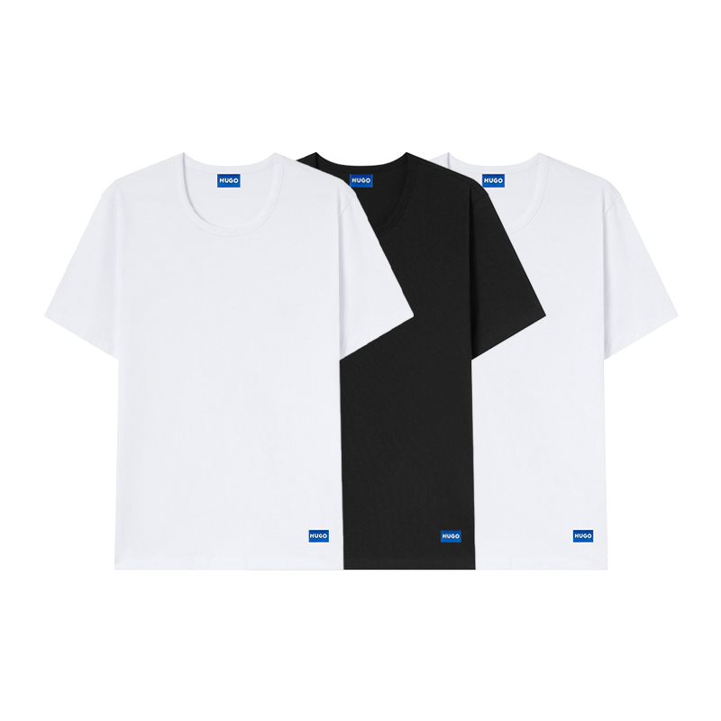 HUGO BOSS 雨果博斯 2025春夏新款 男士徽标圆领短袖T恤3件装 黑/白/白 50522382