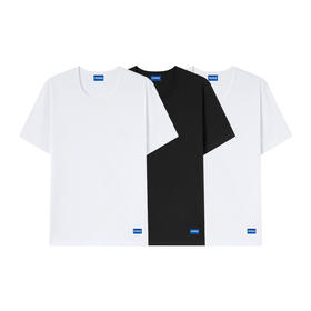 HUGO BOSS 雨果博斯 2025春夏新款 男士徽标圆领短袖T恤3件装 黑/白/白 50522382