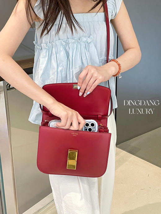 Celine box 中号 红金 牛皮 翻盖包 商品图2