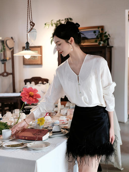 盛唐牡丹| 丝毛配鸵鸟毛短裙（鸵鸟毛可拆卸） 商品图4