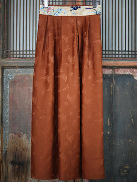 瑕疵|盛唐牡丹| 真丝红云纱蝶恋花纹半裙[特价品]