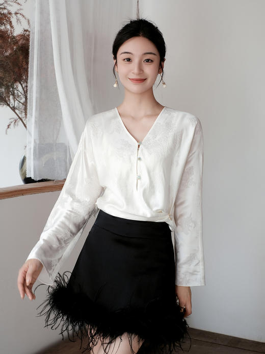 盛唐牡丹| 丝毛配鸵鸟毛短裙（鸵鸟毛可拆卸） 商品图3