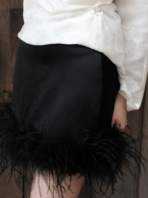 盛唐牡丹| 丝毛配鸵鸟毛短裙（鸵鸟毛可拆卸） 商品图2
