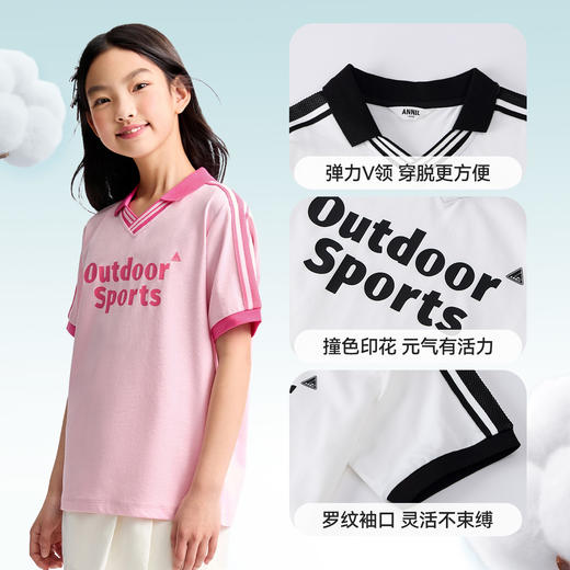 男女童SORONA凉感翻领短袖针织衫夏季新款安奈儿童装EM521127 商品图4