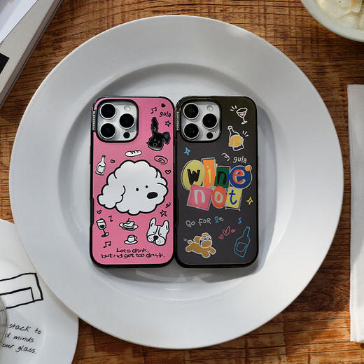 【上菜了! À Table!】Wine Not PopSockets x gula 联名系列 POPCASE手机壳 MagSafe磁吸款 镜面壳 黑色 字母iPhone17/16/15/14/13 商品图1