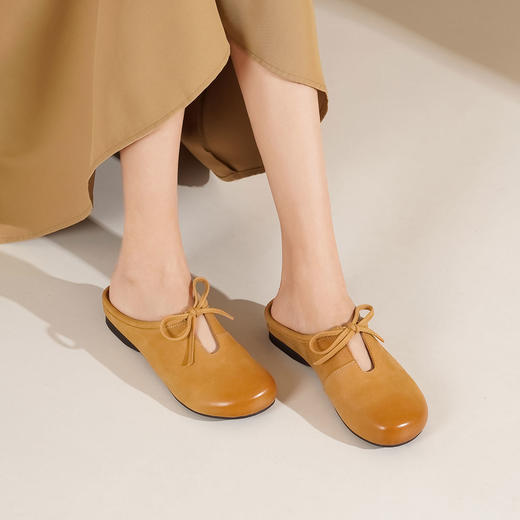 西村名物2025年夏季新款舒适平跟新中式风优雅穆勒拖鞋后空鞋T25AH14921 商品图1