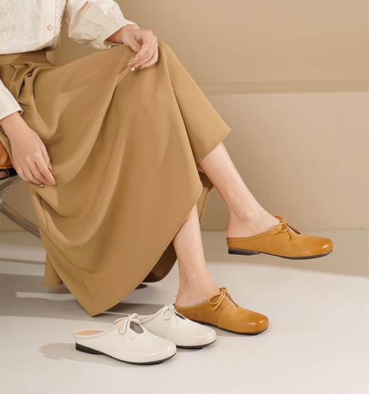 西村名物2025年夏季新款舒适平跟新中式风优雅穆勒拖鞋后空鞋T25AH14921 商品图0