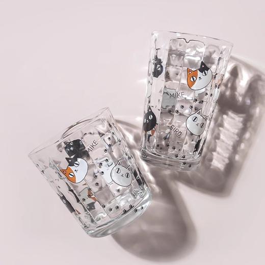 【清仓特惠4折】日本进口和蓝玻璃杯可爱猫咪三兄弟印花水杯家用透明牛奶杯子【不支持补差，非质量问题不退不换】S 商品图0