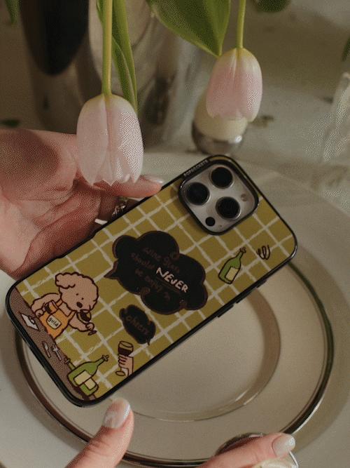 【上菜了! À Table!】小狗店长 PopSockets x gula 联名系列 POPCASE手机壳 MagSafe磁吸款 镜面壳 黄色 小狗 格纹 iPhone17/16/15/14/13 商品图2