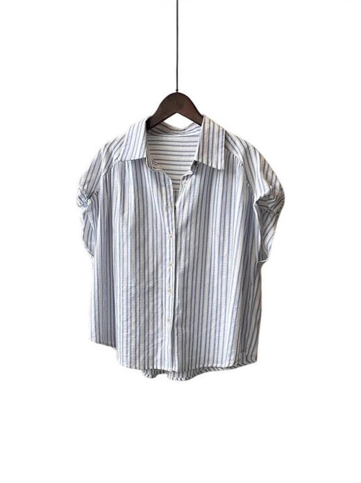 预售 年初八发货【霓颜 法式气质小飞袖条纹衬衫】80-140斤可穿，版型宽松垂顺，面料轻薄舒适柔软，上身百搭文艺风！ 商品图8