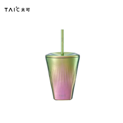 【样品特惠4.5折，无货退款】TAIC太可纯钛极光双层茶饮吸管杯高颜值竖纹办公室女咖啡杯男水杯290ml/420ml【不支持补差，非质量问题不退不换】S（样品无原包装建议勿拍） 商品图1